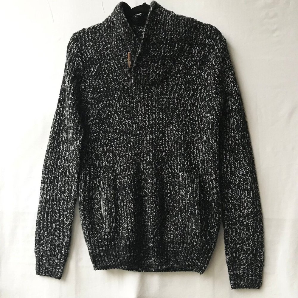Vintage Alcott Italian Cable Sweater Black Cardigan Mens Size S Small Pockets